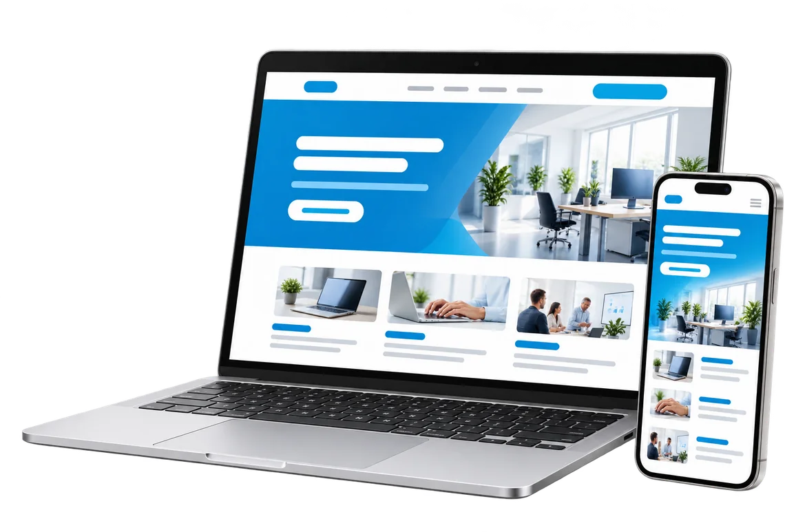 Laptop und Smartphone mit einer von webplusmedia gestalteten Webseite