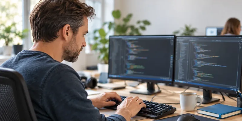 Illustration mit Code-Symbol für Programmierung und Webentwicklung
