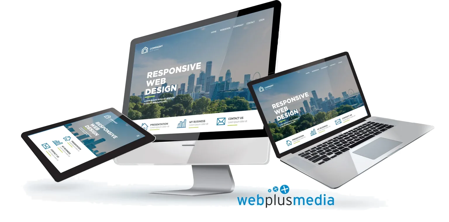 Responsive Webseite von webplusmedia auf Desktop, Laptop und Tablet